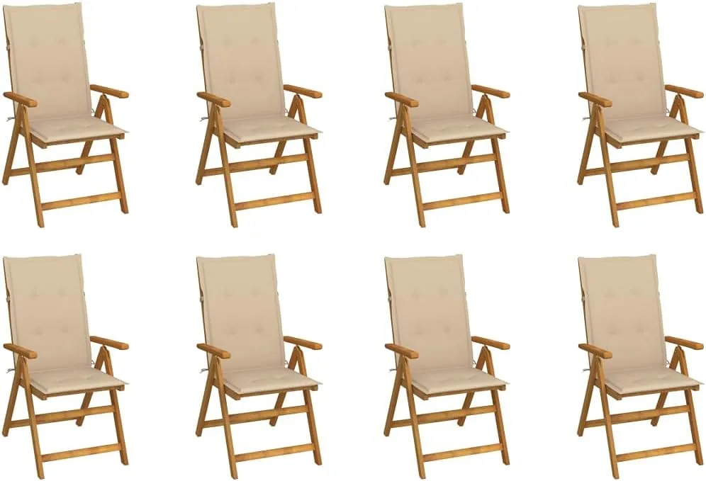 Sillas De Patio Camping Chairs Patio Chairs Lounge Chair - Folding Patio Chairs with Cushions 8 pcs Solid Acacia Wood for Outside Garden Park Beaches
