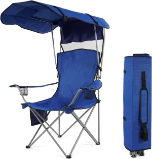 Simple Deluxe Canopy Camping Chair for Adults, Lightweight Portable Folding Outdoor Chair with Cup Holder & Armrests, Oversized Comfort for Beach, Picnic, Sports and Lawn, Blue