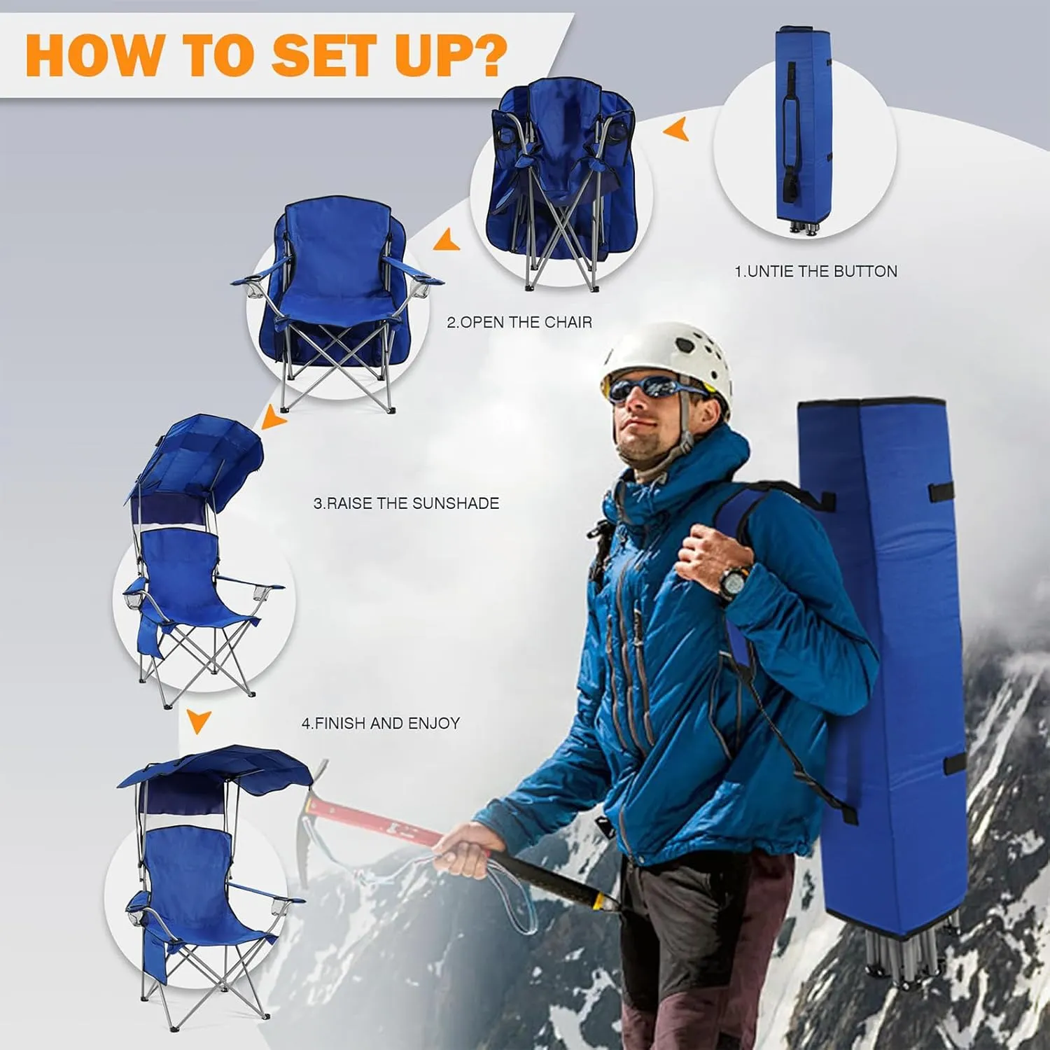 Simple Deluxe Canopy Camping Chair for Adults, Lightweight Portable Folding Outdoor Chair with Cup Holder & Armrests, Oversized Comfort for Beach, Picnic, Sports and Lawn, Blue