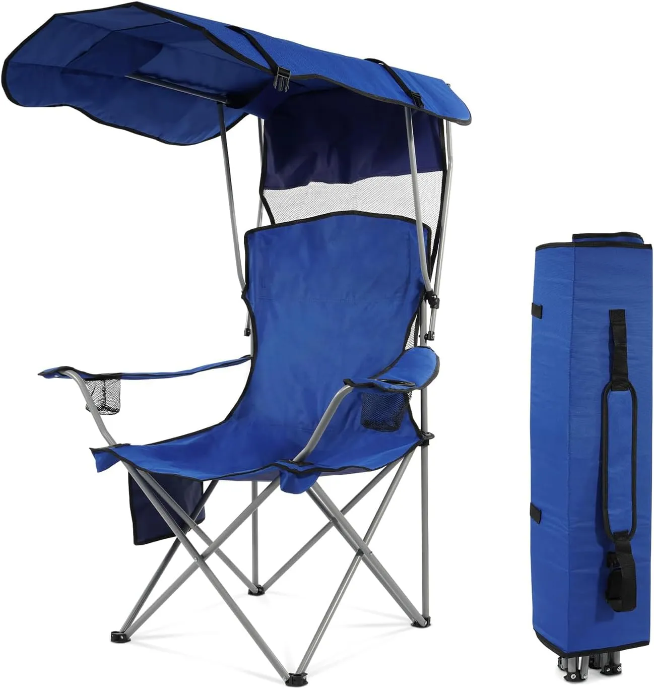 Simple Deluxe Canopy Camping Chair for Adults, Lightweight Portable Folding Outdoor Chair with Cup Holder & Armrests, Oversized Comfort for Beach, Picnic, Sports and Lawn, Blue