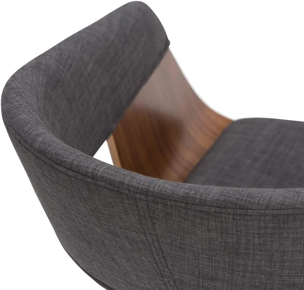 SIMPLIHOME Lowell Dining Chairs - Upholstered Walnut Finish Bentwood Frame and Linen-Style Fabric Kitchen Chair in Charcoal Grey, Modern Dining Room Seating with Curved Back and Padded Seat