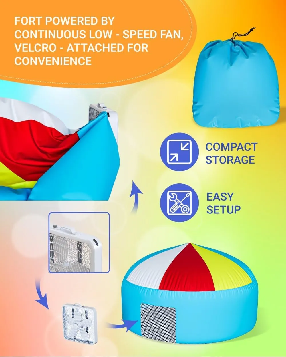 Skywin Inflatable Tent for Kids (Camo Dark Grey), Inflatable Air Tent for Kids Sets Up and Stores Away in Seconds, Improved Blow up Fort (Fan NOT Included) (Beach Ball Blue)