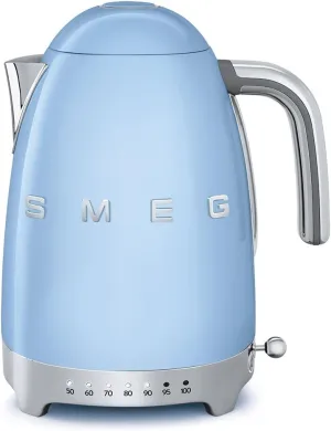 SMEG 7-Cup Variable Temperature Electric Kettle - Retro Style Aesthetic with Advanced Technology - Stainless Steel, 1400W, 120V, 360° Swivel Base, Keep Warm Function (Pastel Blue)