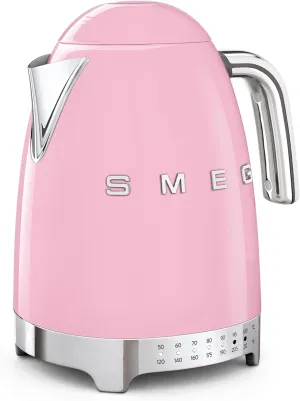 SMEG 7-Cup Variable Temperature Electric Kettle - Retro Style Aesthetic with Advanced Technology - Stainless Steel, 1400W, 120V, 360° Swivel Base, Keep Warm Function (Pink)
