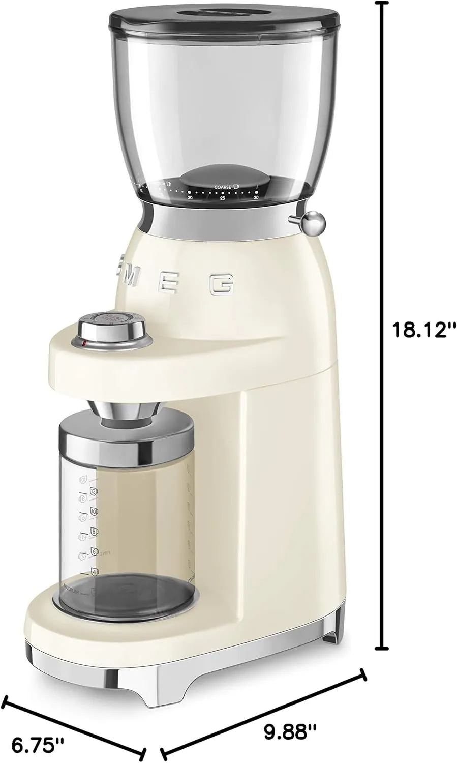 SMEG CGF11 Coffee Grinder – Retro 50s Style Electric Burr Grinder, Fine/Medium/Coarse Settings, 12.3 oz Hopper, Stainless Steel Conical Burrs – Cream