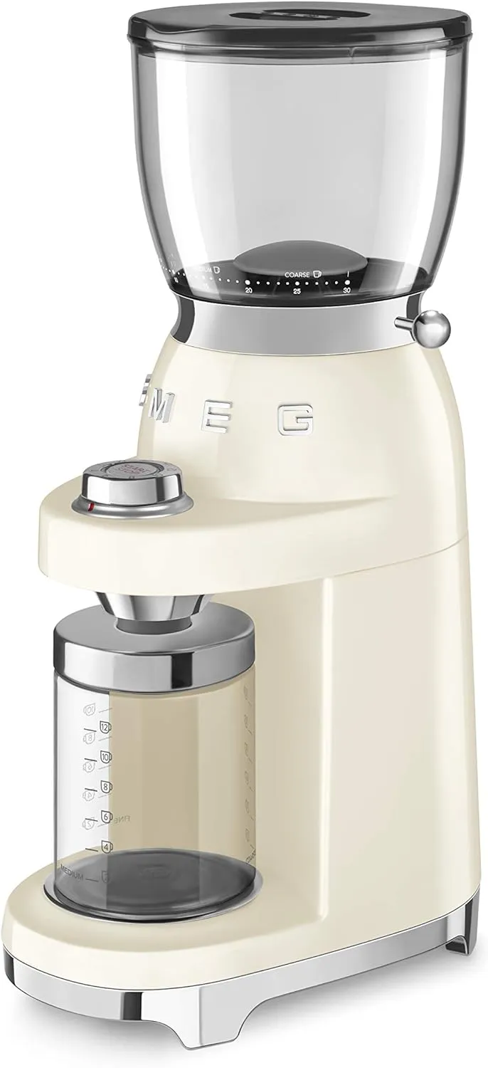 SMEG CGF11 Coffee Grinder – Retro 50s Style Electric Burr Grinder, Fine/Medium/Coarse Settings, 12.3 oz Hopper, Stainless Steel Conical Burrs – Cream