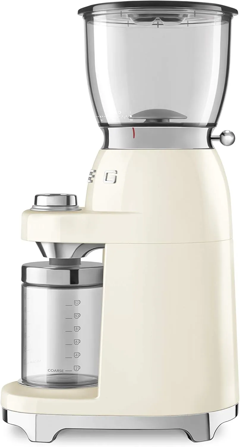 SMEG CGF11 Coffee Grinder – Retro 50s Style Electric Burr Grinder, Fine/Medium/Coarse Settings, 12.3 oz Hopper, Stainless Steel Conical Burrs – Cream