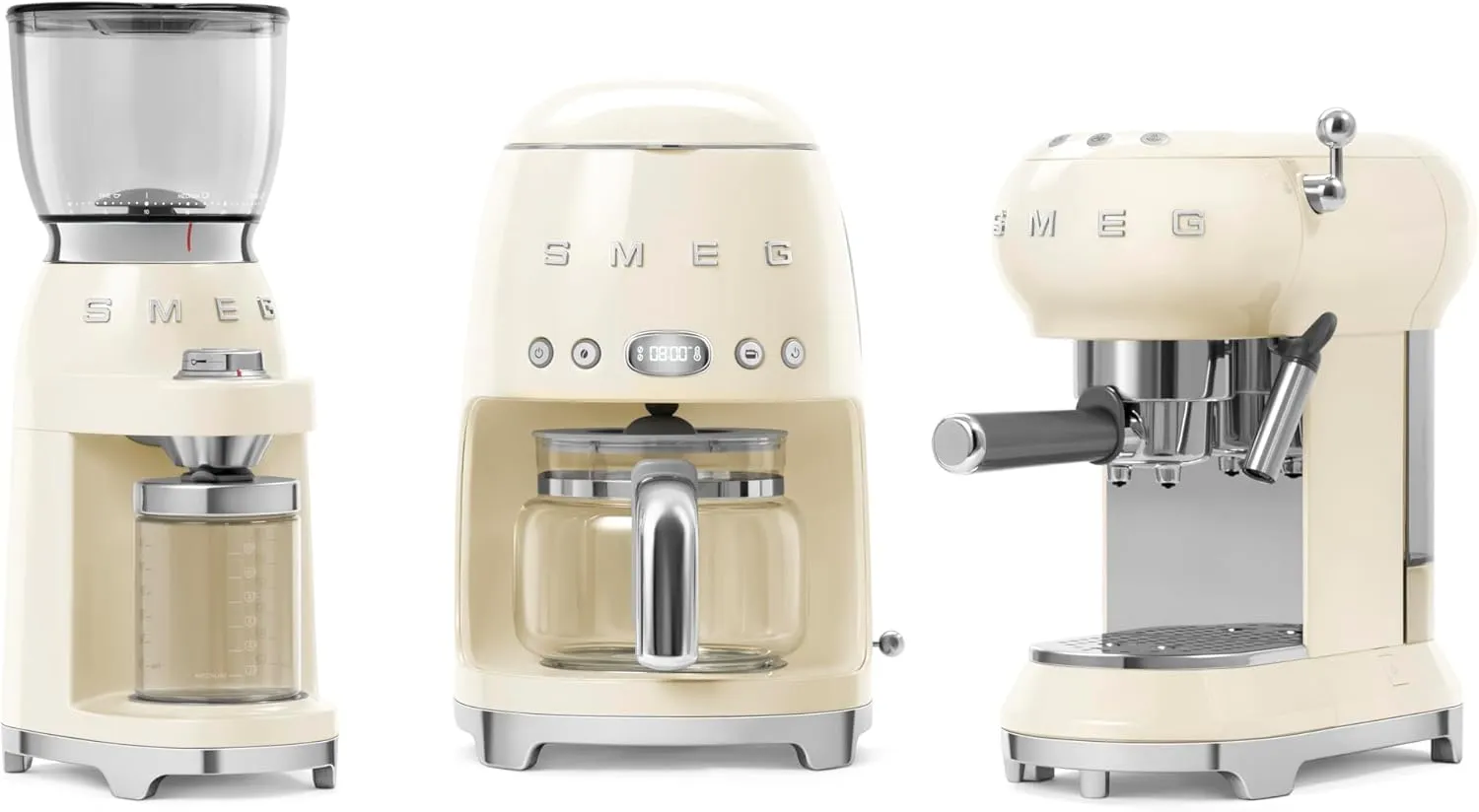 SMEG CGF11 Coffee Grinder – Retro 50s Style Electric Burr Grinder, Fine/Medium/Coarse Settings, 12.3 oz Hopper, Stainless Steel Conical Burrs – Cream