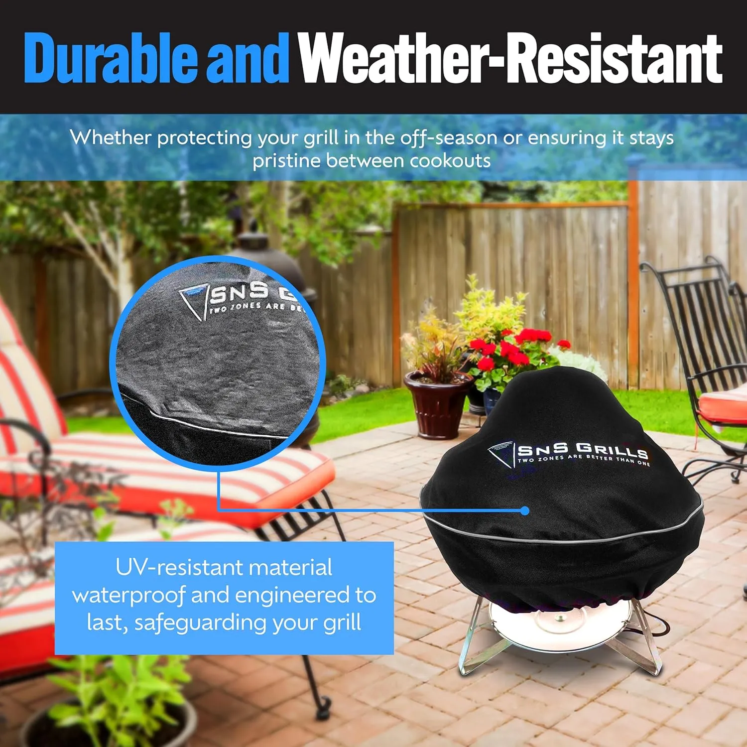 SnS Grills Slow ‘n Sear - Home 'N Roam Travel Kettle Grill Cover - Compact Waterproof & UV Resistant Cover for Portable BBQ