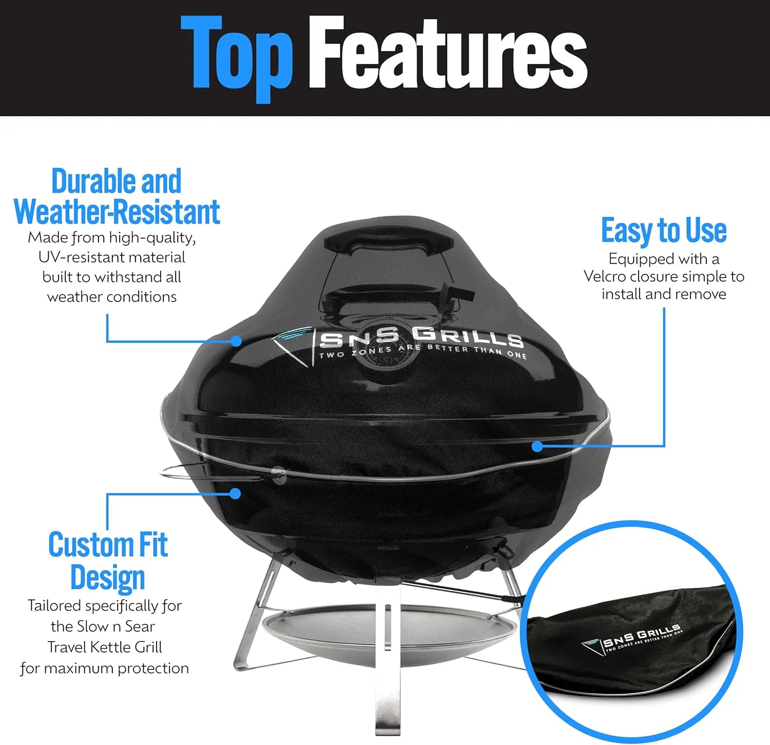 SnS Grills Slow ‘n Sear - Home 'N Roam Travel Kettle Grill Cover - Compact Waterproof & UV Resistant Cover for Portable BBQ