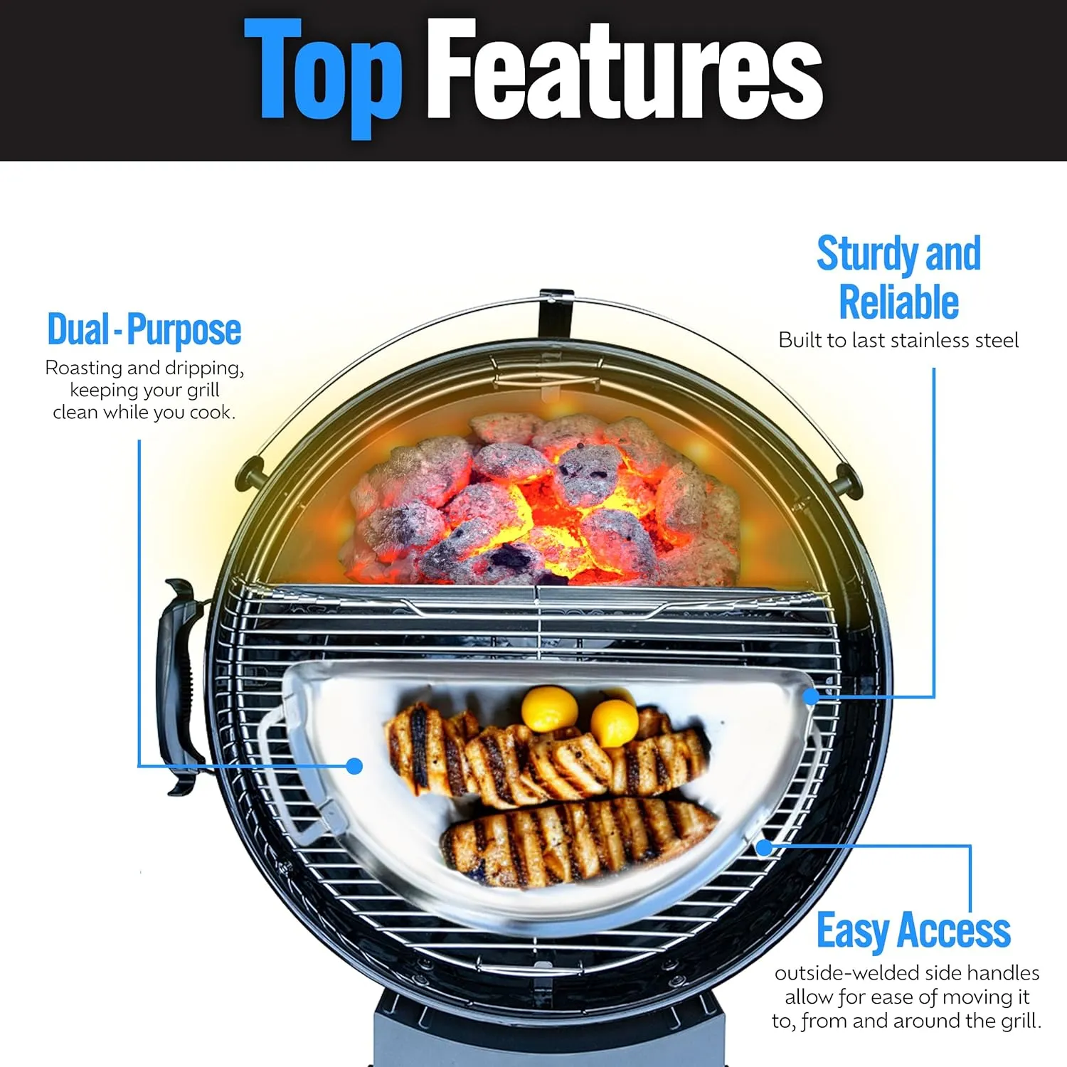 SnS Grills Slow ‘N Sear Mini Drip Pan - Stainless Steel Grilling Accessory for 18" Weber Kettle & Other Kettle Grills, Perfect for BBQ, Baking, and Broiling