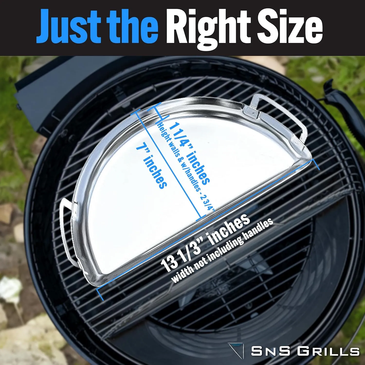 SnS Grills Slow ‘N Sear Mini Drip Pan - Stainless Steel Grilling Accessory for 18" Weber Kettle & Other Kettle Grills, Perfect for BBQ, Baking, and Broiling