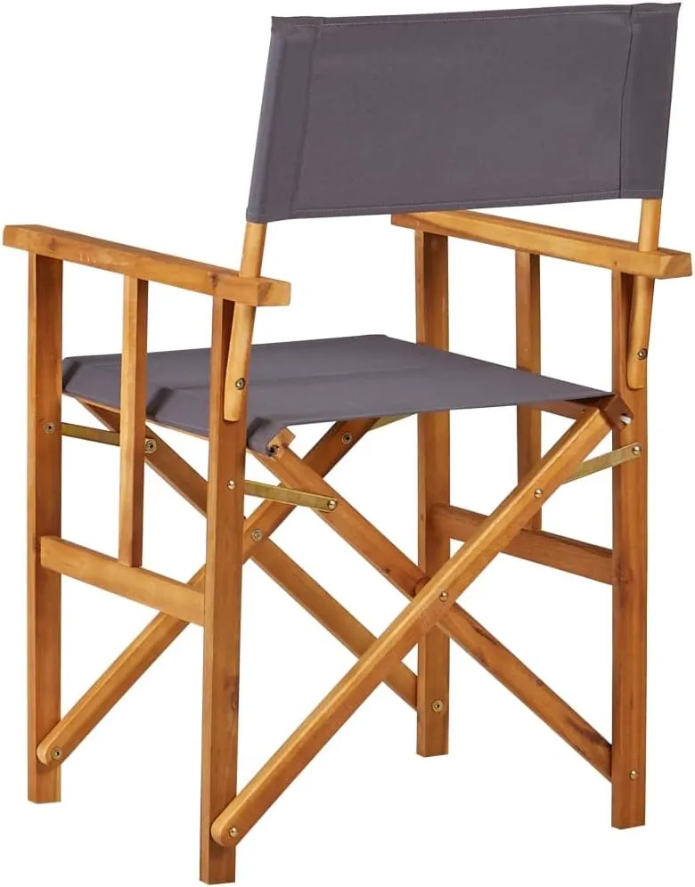 Solid Acacia Wood Director's Chair Foldable Outdoor Furniture with Dark Gray Fabric, Brown Frame 21.7x22x34.6 Inch for Camping Beach Patio Lawn and Poolside
