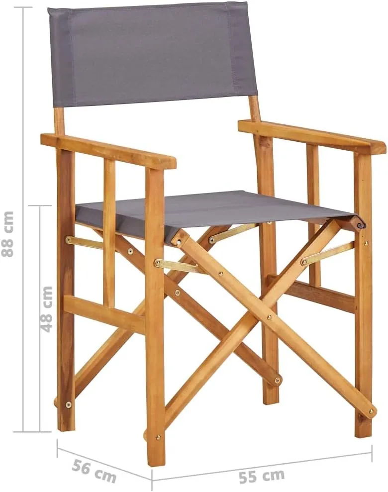 Solid Acacia Wood Director's Chair Foldable Outdoor Furniture with Dark Gray Fabric, Brown Frame 21.7x22x34.6 Inch for Camping Beach Patio Lawn and Poolside