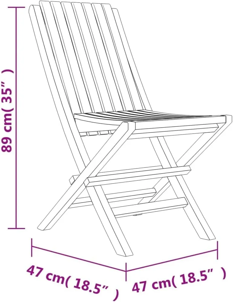 Solid Teak Wood Folding Patio Chairs 2 Pack 18.5x18.5x35 Inch Outdoor Furniture Foldable Garden Seating with Slatted Design for Poolside, Backyard, Camping and Sunroom