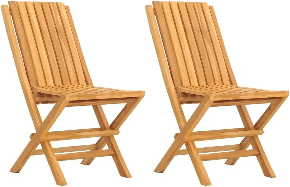 Solid Teak Wood Folding Patio Chairs 2-Pack 18.5x18.5x35 Outdoor Furniture Foldable Seating with Slatted Design for Garden Poolside Beach Camping