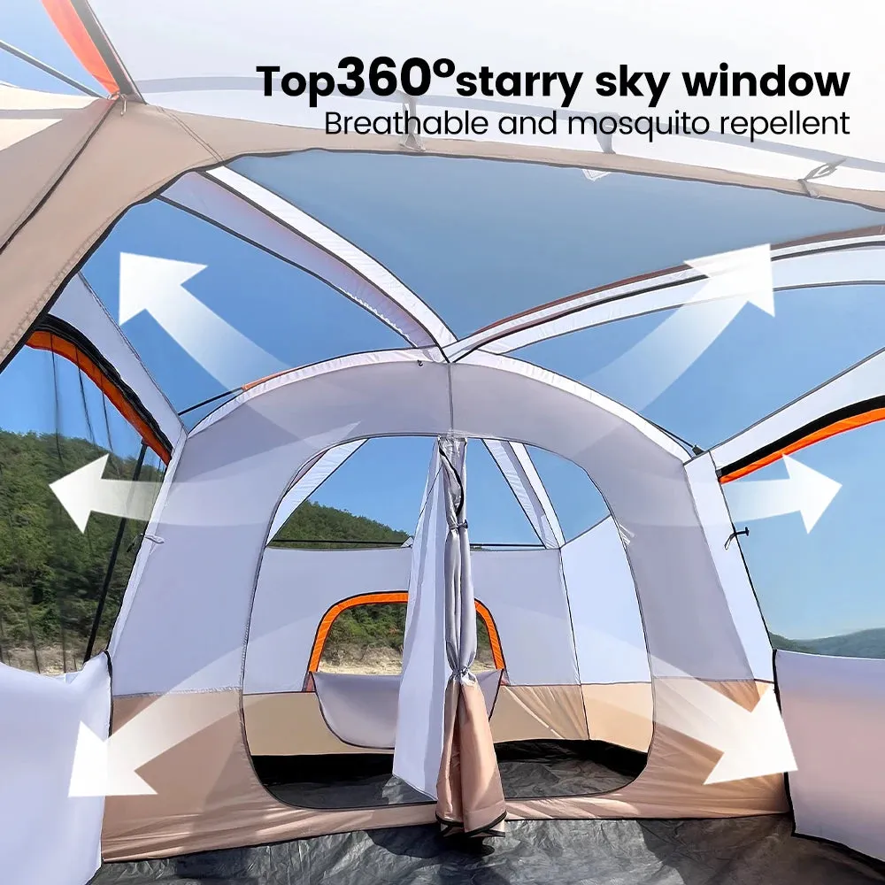 Sonuto Camping Family Tent - 3-12 Person Double Layers Oversize Tent with 2 Rooms, Thickened Rainproof Outdoor Camp Tour Equipment