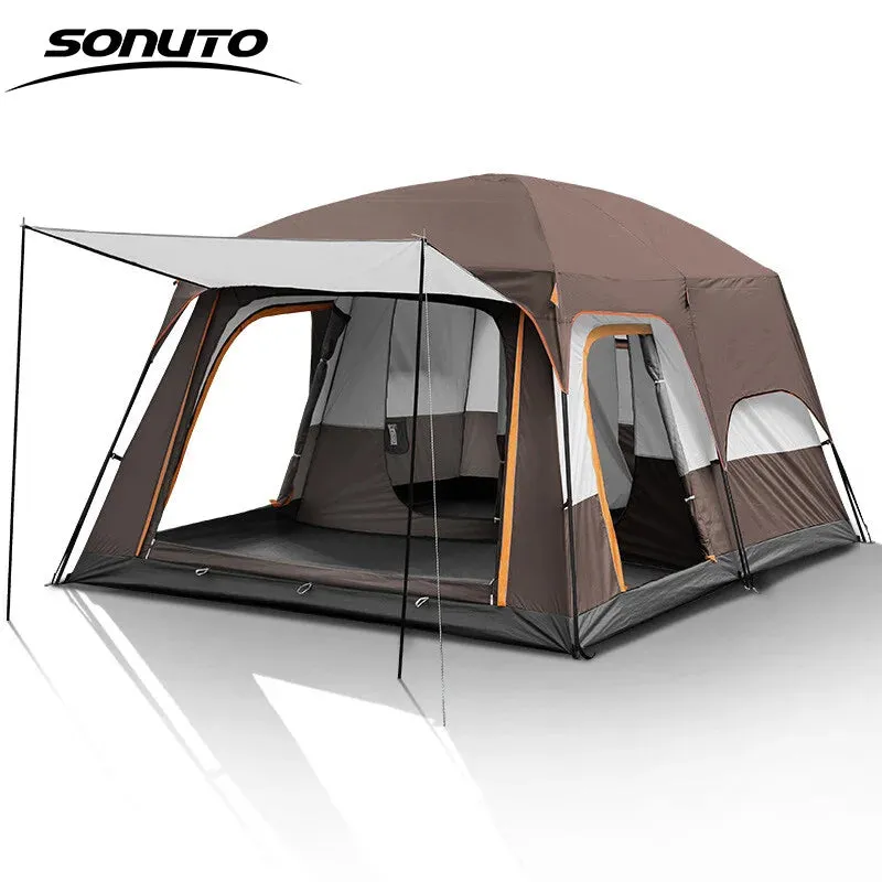 Sonuto Camping Family Tent - 3-12 Person Double Layers Oversize Tent with 2 Rooms, Thickened Rainproof Outdoor Camp Tour Equipment