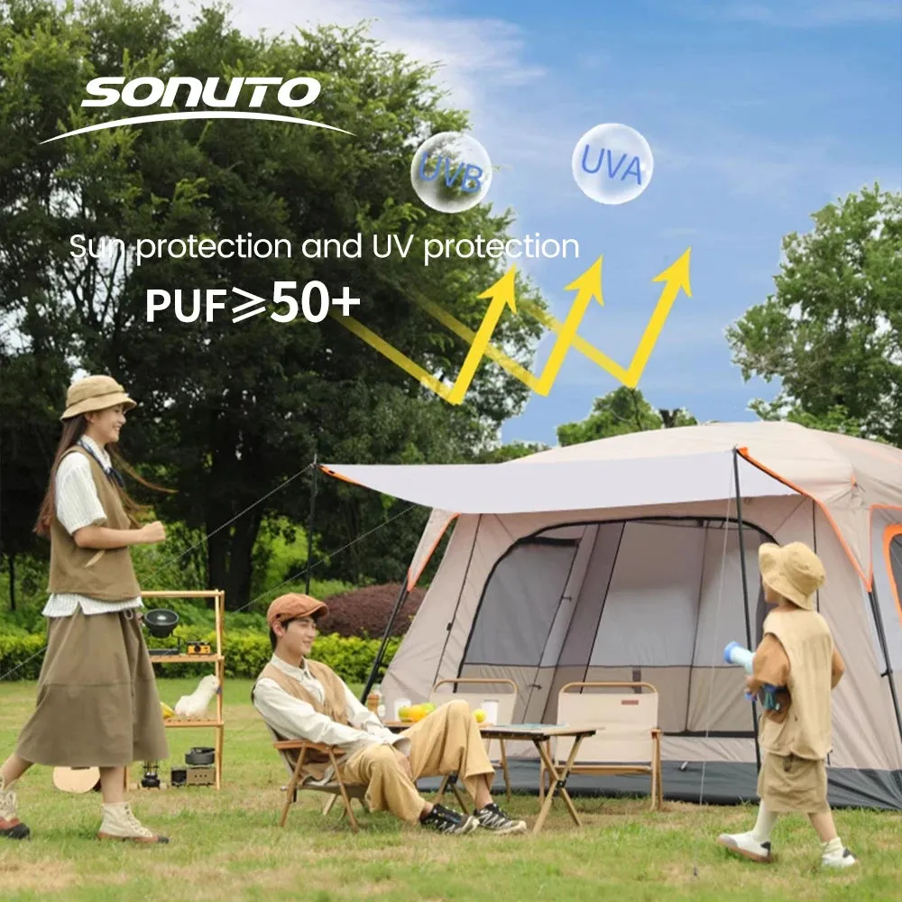 Sonuto Camping Family Tent - 3-12 Person Double Layers Oversize Tent with 2 Rooms, Thickened Rainproof Outdoor Camp Tour Equipment