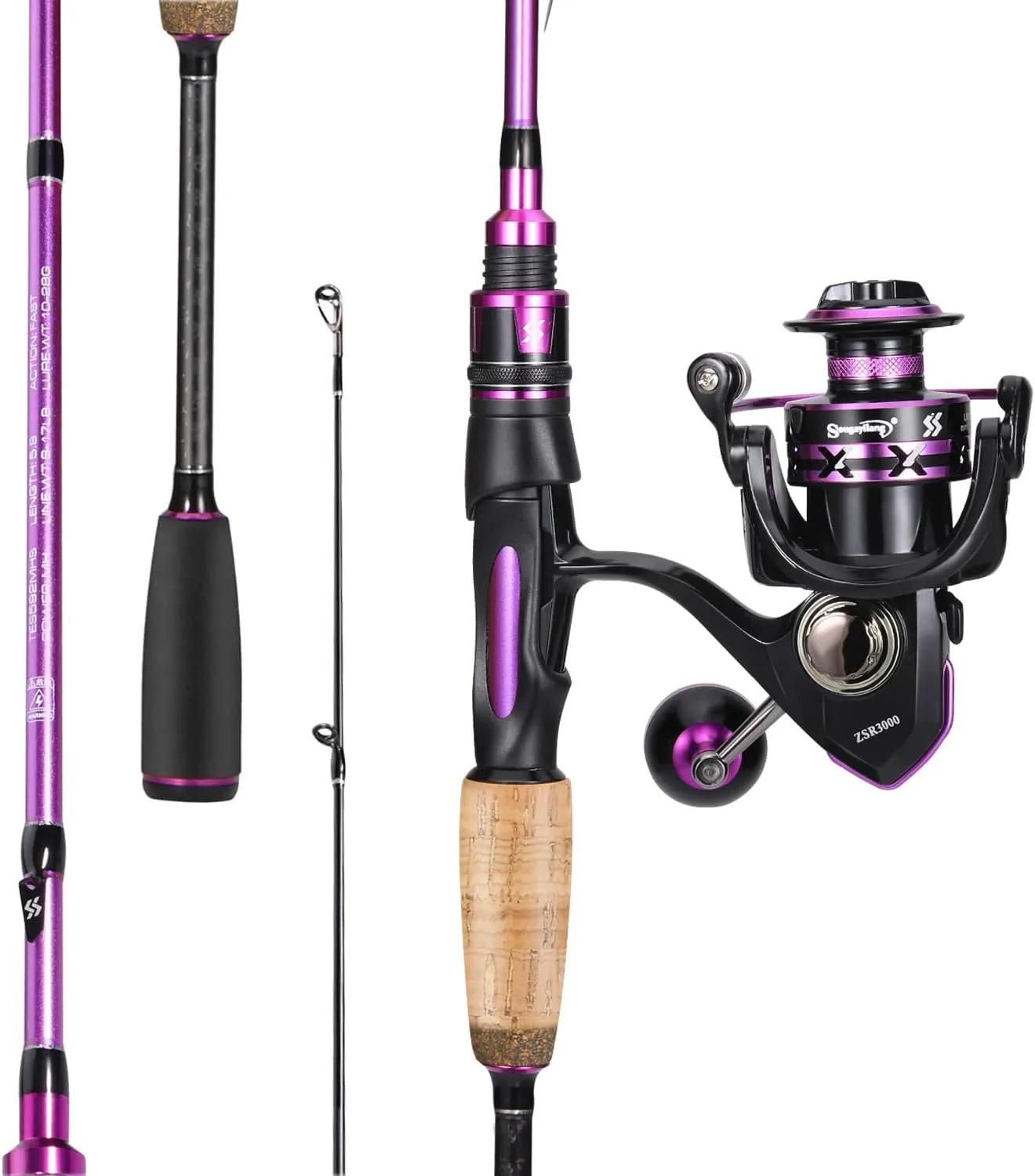 Sougayilang Fishing Pole, 30-Ton Carbon Fiber Fishing Rod and Reel Combo, 2 Pcs Blanks Spinning Reel Combos