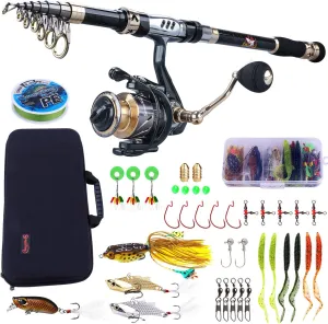 Sougayilang Telescopic Fishing Rod and Reel Combos Full Kit, Carbon Fiber Fishing Pole, 13  1 Shielded Bearings Stainless Steel BB Spinning Reel with Suitcase Fishing Kit