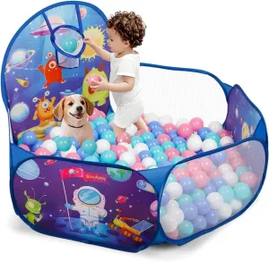 Space Rocket Kids Ball Pit for Toddler with Basketball Hoop Foldable Pop-Up Baby Ball Pool for Girls Boys Indoor & Outdoor Game 47.24"/120cm Wide Plyahouse Tent (Balls NOT Included)