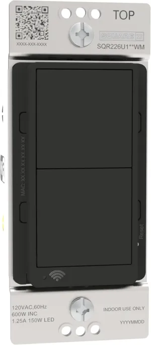 Square D X Series 15 Amp WiFi Energy Monitoring Light Switch, Single-Pole/3-way, 600 Watt, Rocker, Matter Certified, Compatible with Alexa and Google Assistant, Black