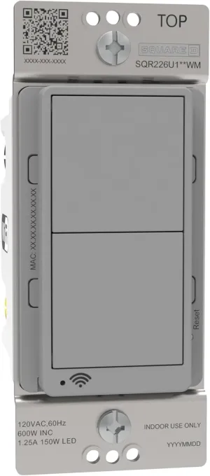 Square D X Series 15 Amp WiFi Energy Monitoring Light Switch, Single-Pole/3-way, 600 Watt, Rocker, Matter Certified, Compatible with Alexa and Google Assistant, Gray