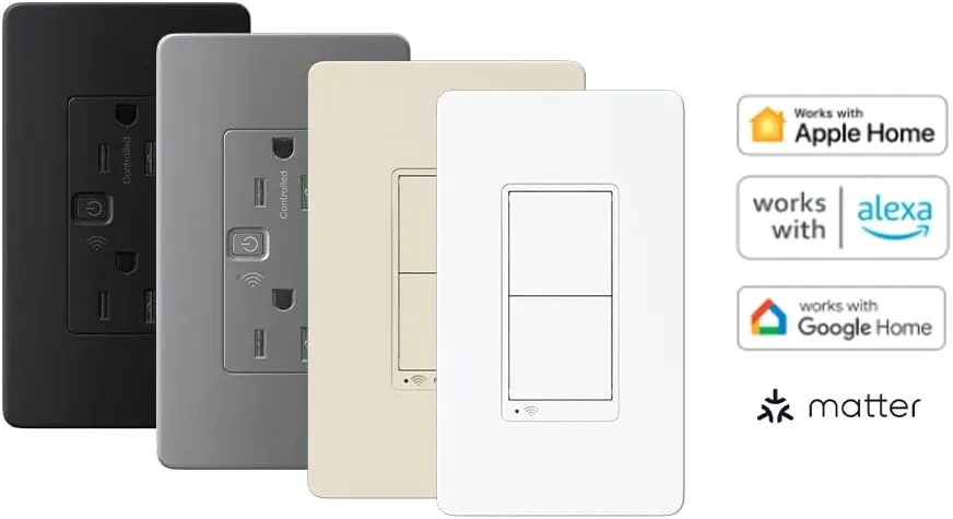 Square D X Series 15 Amp WiFi Energy Monitoring Light Switch, Single-Pole/3-way, 600 Watt, Rocker, Matter Certified, Compatible with Alexa and Google Assistant, Gray