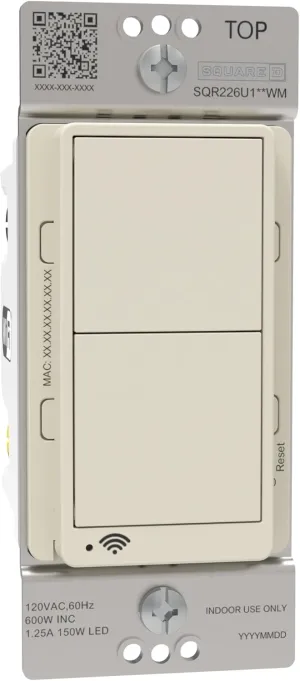 Square D X Series 15 Amp WiFi Energy Monitoring Light Switch, Single-Pole/3-way, 600 Watt, Rocker, Matter Certified, Compatible with Alexa and Google Assistant, Light Almond