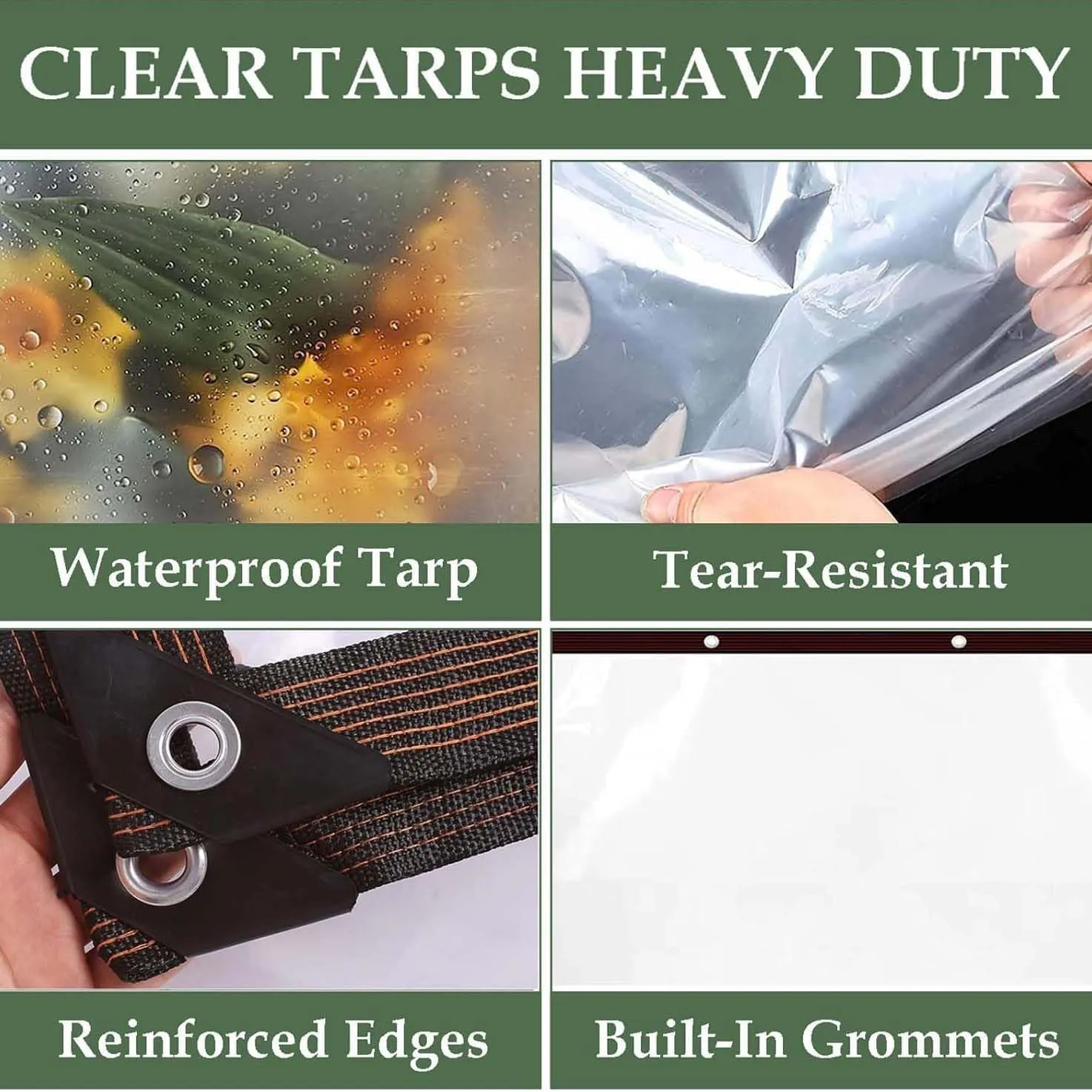 SRHIMEOS Tarp Waterproof Transparent 9.2x15.7ft, Outdoor Clear Tarpaulin with Grommets and Reinforced Edges, PVC Tarps Heavy Duty Plastic, Rainproof for Camping, Plants Greenhouse, Cars