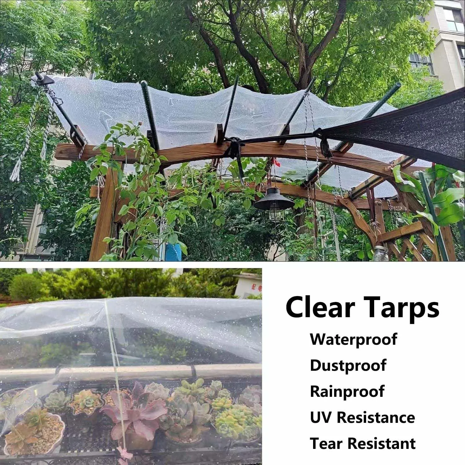 SRHIMEOS Tarp Waterproof Transparent 9.2x15.7ft, Outdoor Clear Tarpaulin with Grommets and Reinforced Edges, PVC Tarps Heavy Duty Plastic, Rainproof for Camping, Plants Greenhouse, Cars