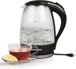 Stainless Steel Electric Water Kettle 1.7 Liter, Fast Heating with Auto Shut-Off and Boil-Dry Protection, Cordless, LED Light Indicator, Black