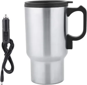 Stainless Steel Heating Cup,12V 450mL Electric Car Heating Coffee Milk Cup Mug Hot Water Bottle Compact Electric Car Lighter Kettle Boiler Mug Heating Cup Coffee Tea Car Cup Mug for Travel Picnic Camp