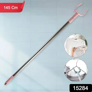 Stainless Steel Telescopic Pole Clothes Hooks Hanger (1 Pc  145 Cm)
