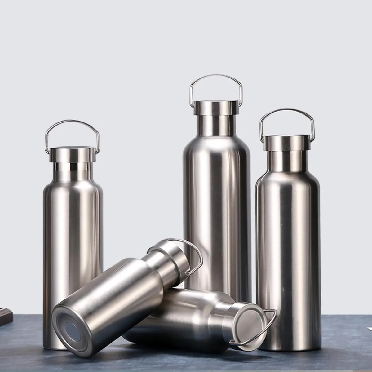 Stainless Steel Water Bottle Single Wall Metal Bottle Large Camping Water Cup with Handle Wide Mouth Leak Proof Lightweight Sports Kettle Cup (68 oz)