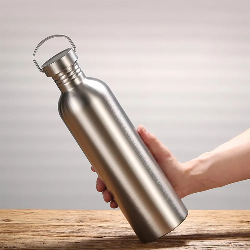 Stainless Steel Water Bottle Single Wall Metal Bottle Large Camping Water Cup with Handle Wide Mouth Leak Proof Lightweight Sports Kettle Cup (68 oz)