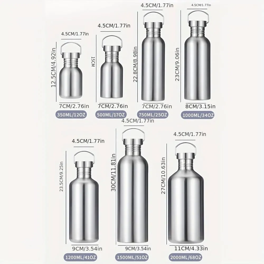 Stainless Steel Water Bottle Single Wall Metal Bottle Large Camping Water Cup with Handle Wide Mouth Leak Proof Lightweight Sports Kettle Cup (68 oz)