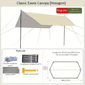 Standard 3×4m RV Outdoor Tent Awning – Portable Camping Canopy with Sun Protection and Rainproof Vinyl Cover
