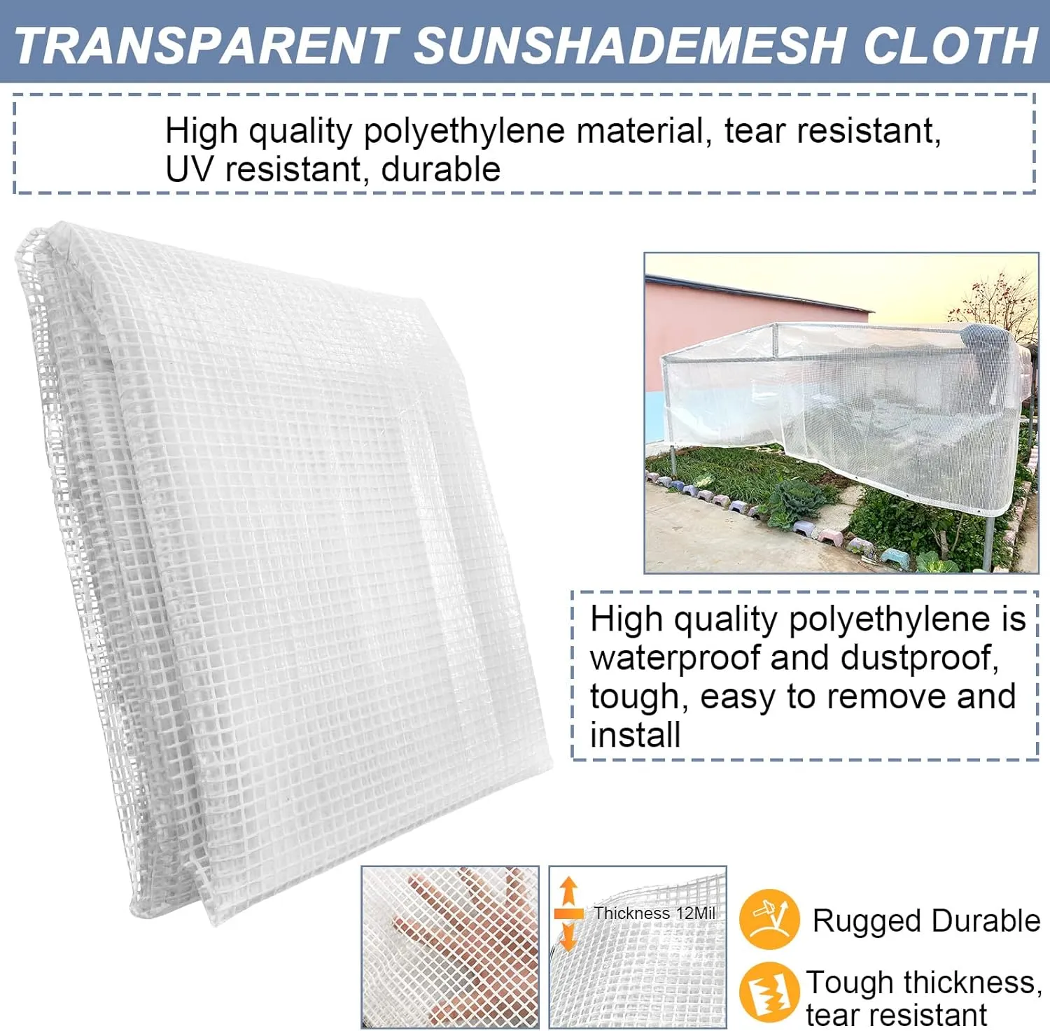 STARPYNG-10 Mil Clear/White 12X16 Feet Tarp-Heavy Duty Clear Mesh Tarp-Waterproof Tarp, UV Resistance,Greenhouse, Canopy, Tent, Yard and Outdoor Activities