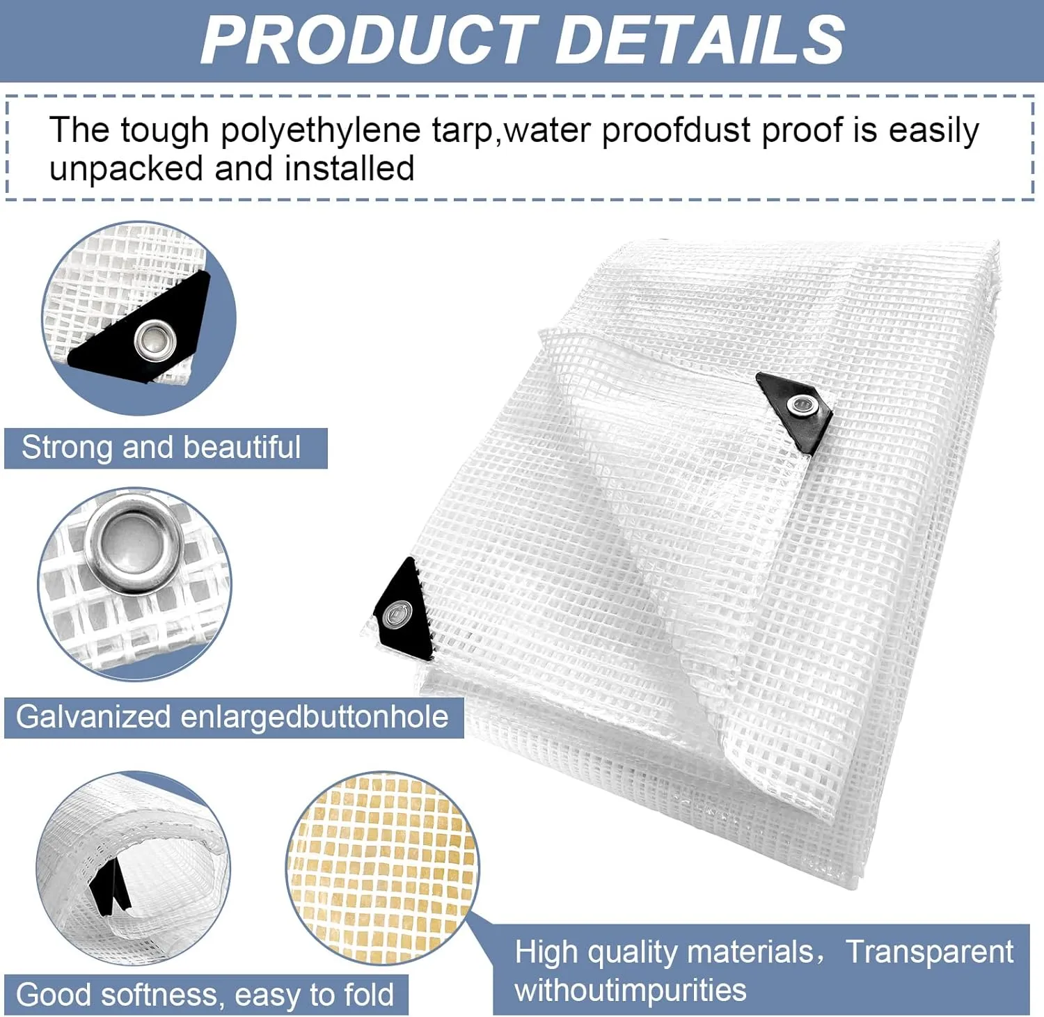 STARPYNG-10 Mil Clear/White 12X16 Feet Tarp-Heavy Duty Clear Mesh Tarp-Waterproof Tarp, UV Resistance,Greenhouse, Canopy, Tent, Yard and Outdoor Activities