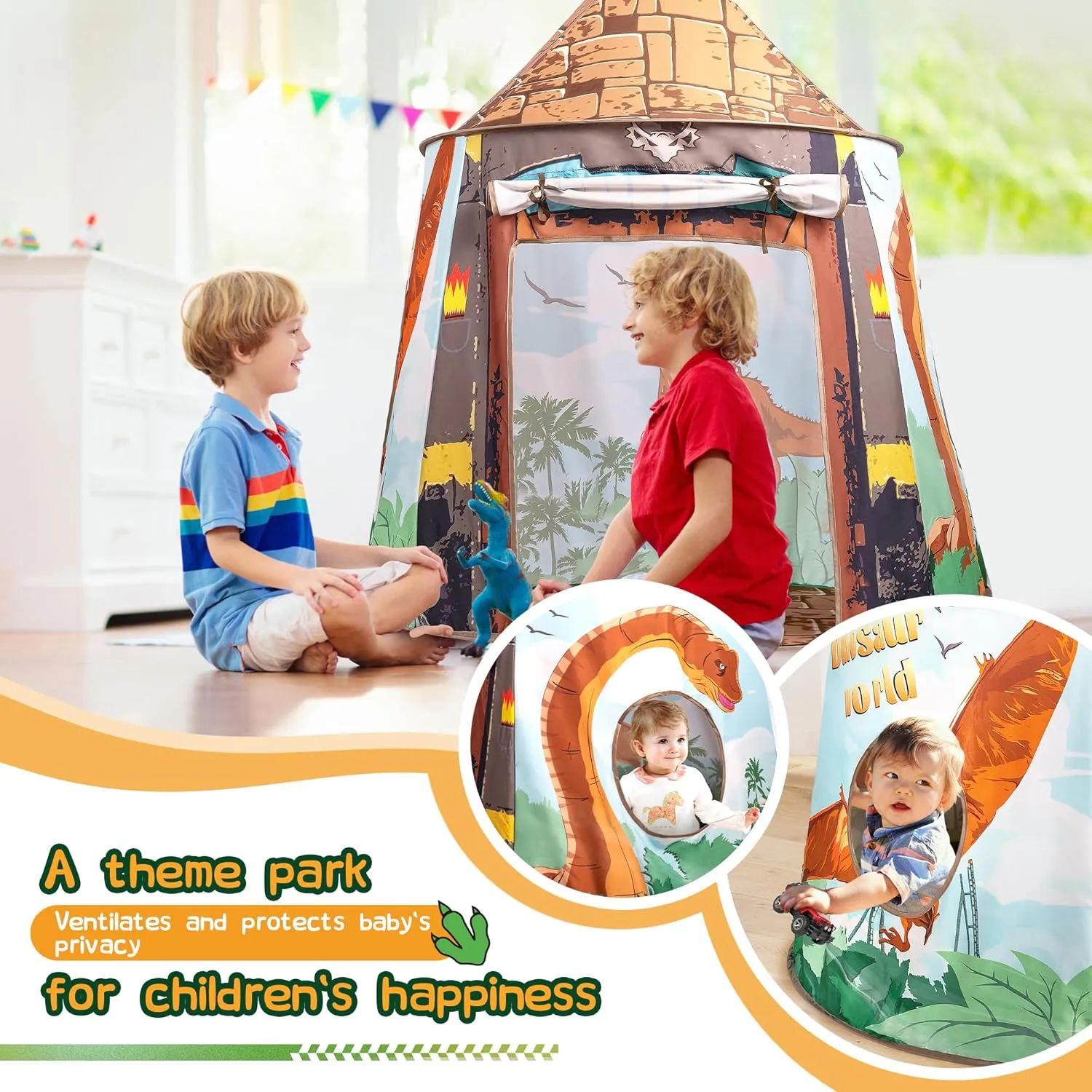 SULIFEEL Kids Play Tent with Mat for Toddler Girls and Boys Ages 1   Years Party Children Foldable Pop Up Tent Birthday Toy for Baby Dinosaur Theme Playhouse Indoor Games