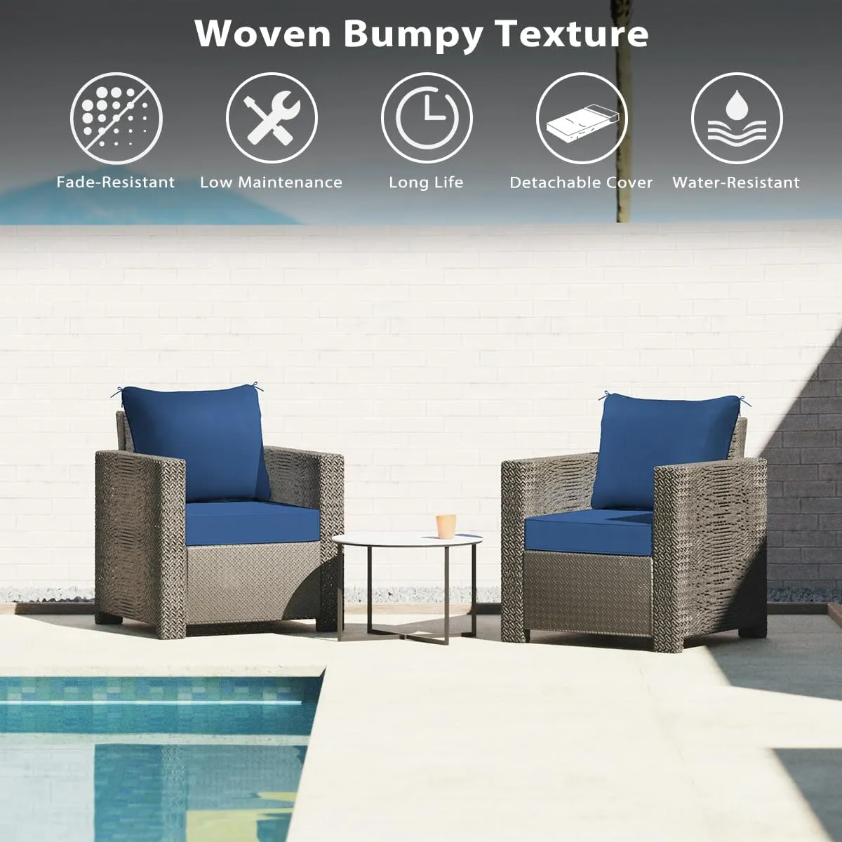 Sundale Outdoor Olefin Deep Seat Cushion, Patio Chair Cushion and Pillow, Water-Resistant Sectional Sofa Pad with Straps Dark Blue, 23 x 26 x 6 Inches