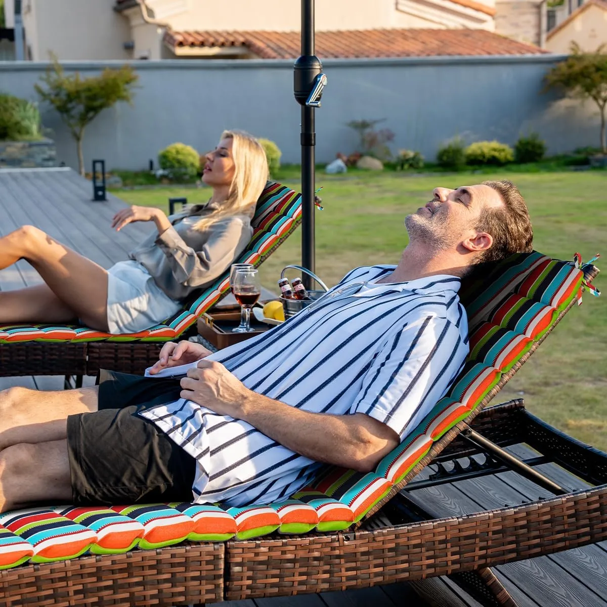 Sundale Outdoor Quilted Lounge Chair Cushion with Sunbrella Fabric, Patio Acrylic Foldable Chaise Pad with Pillow, Water-Resistant Lounger Cushion with Straps, 72 x 21 x 1 Inch - Carousel Confetti