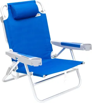 SUNNYFEEL Extra Wide 28" Low Beach Chair 5 Position Lay Flat, XL Oversized Portable Folding Camping Chairs with Cup Holder for Outdoor/Trip, Lightweight Foldable Backpack Beach Chair for Adults