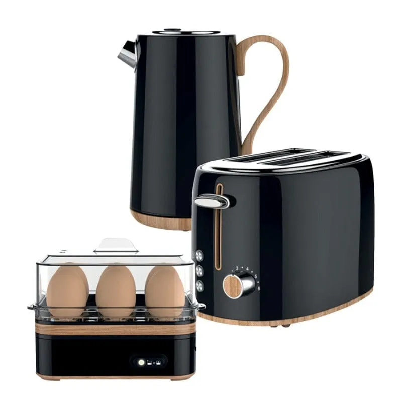 Swan Cordless Kettle & 2 Slice Toaster & Egg Boiler Black WWTP1BIK