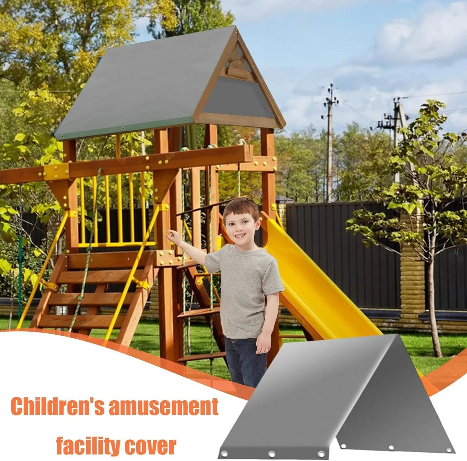 Swing Set Replacement Tarp, 52"x 90" Playset Canopy Replacement Playground Canopy Replacement, Swing Canopy Replacement Cover, Outdoor Swingset Shade Waterproof Cover, Playhouse Accessories (Grey)