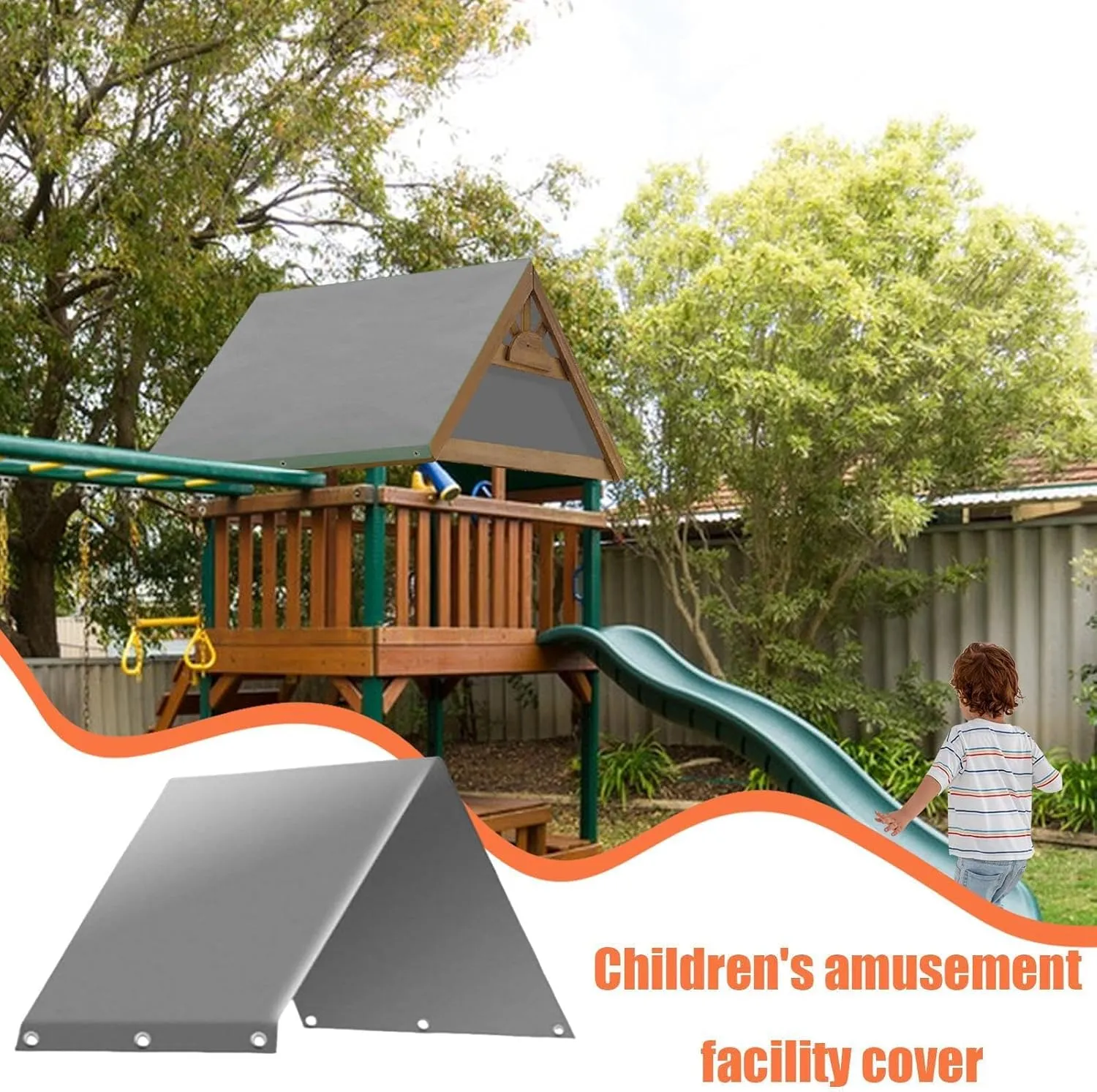Swing Set Replacement Tarp, 52"x 90" Playset Canopy Replacement Playground Canopy Replacement, Swing Canopy Replacement Cover, Outdoor Swingset Shade Waterproof Cover, Playhouse Accessories (Grey)