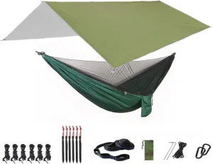 Swings Seats Camping Hammock with Net and Rainfly Tarp, 118 * 118 Inch, Portable Waterproof and UV Resistant Hammock Tent for Indoor, Outdoor Play Set Swings (Color : Green and DarkGreen)