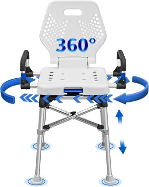 Swive Shower Chair for Seniros Elderly Disabled or Bariatric Adults with Arms and Back, Bench Seat for Inside Shower Stall and Bathroom Bath Tub Seats Adjustable Stool Heavy Duty 500 lbs sit Chairs